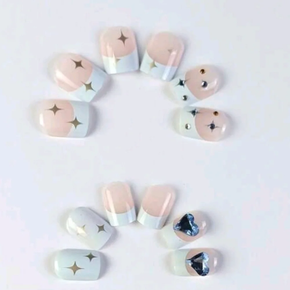 2/$16 3D Rhinestone Stars Hearts Plaid Press On Nails